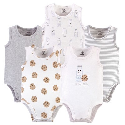Image of Touched by Nature Baby Boy Organic Cotton Bodysuits 5pk, Milk & Cookies, 9-12 Months