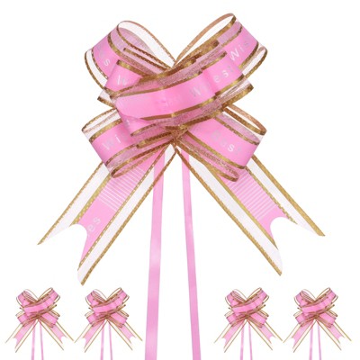 Unique Bargains Plastic Gold Edge Gift Wrapping Wedding Ribbon Pull Bows 10 Pcs