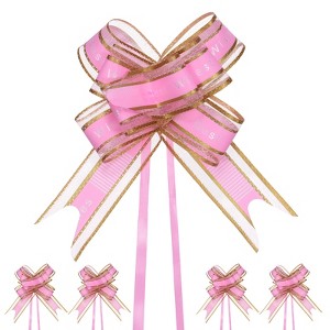 Unique Bargains Plastic Gold Edge Gift Wrapping Wedding Ribbon Pull Bows 10 Pcs - 1 of 4