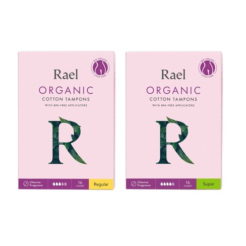 Rael Organic Cotton Tampons with Long Applicators - Regular -- 16 Tampons -  Vitacost