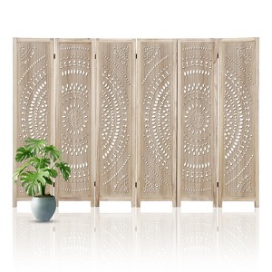 Wooden Room Divider Wall 3 Panel with Holes,5.6FT Tall Room Divider with Shelves,Folding Privacy Screens 67 in for Room Separation Home Office Bedroom - 1 of 4