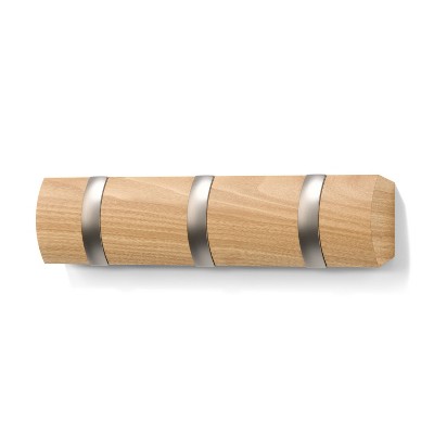 Natural Solid Wood Wall Mounted Coat Rack with Retractable Hooks