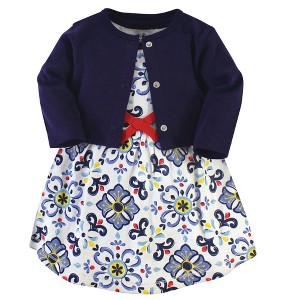 Touched by Nature Baby and Toddler Girl Organic Cotton Dress and Cardigan 2pc Set, Pottery Tile, 2 Toddler - 1 of 4