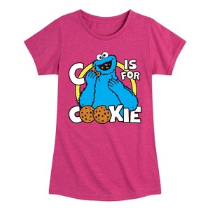 Girls' - Sesame Street - Cookie Monster Fitted Short Sleeve Graphic T-Shirt - 1 of 4