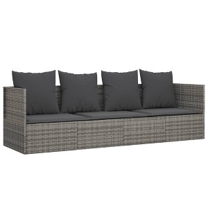 Outdoor Lounge Bed with Cushions Grey Poly Rattan - 1 of 4