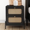 17" Modern Cannage Rattan Wood 2 Drawer Nightstand, Side Table, End Table - ModernLuxe - 2 of 4