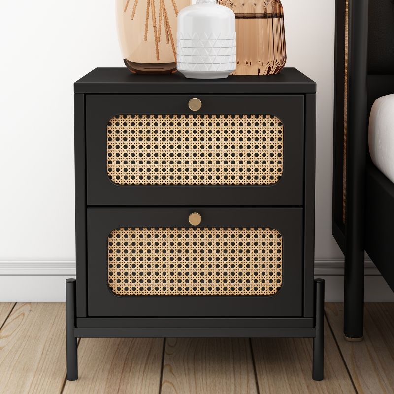 17" Modern Cannage Rattan Wood 2 Drawer Nightstand, Side Table, End Table - ModernLuxe, 2 of 7