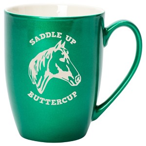 100 North Horse 10 Ounce Emerald Green Metallic Finish, Comfortably Fits Your Hands, New Bone China Coffee Tea Cup Mug, Saddle Up Buttercup - 1 of 1