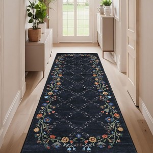 Washable Rug Modern Floral Rug Non Slip Low Pile Rug Stain Resistant Area Rug Non Shedding Indoor Floor Cover for Bedroom Living Room - 1 of 4