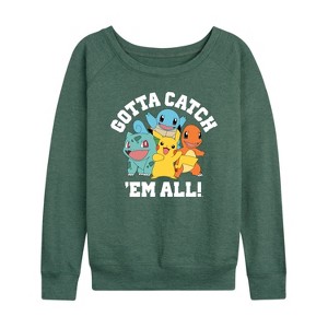Women's - Pokémon - Gotta Catch 'Em All Group Lightweight French Terry Wide Neck Long Sleeve Shirt - 1 of 4