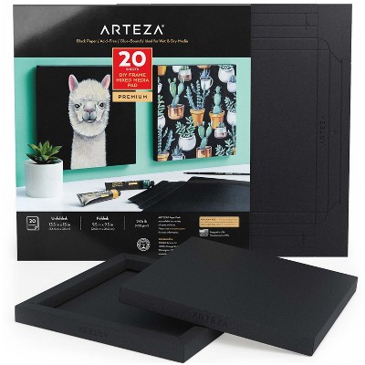 Arteza Mixed Media DIY Black Foldable Framing Paper Pad, 9.5"x9.5", DIY Ready-to-Hang Artwork Kit - 20 Sheets (ARTZ-3945)