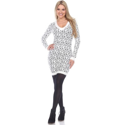 Women's Angora Leopard Print Sweater Dress - White Mark