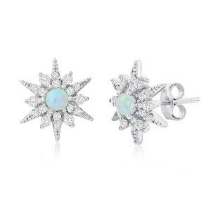 Opalata Sterling Silver White Opal Sunburst CZ Stud Earrings - Silver - 1 of 2
