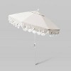 7.5' Sunbrella Scallop Base Fringe Market Patio Umbrella with Crank Lift - White Pole - California Umbrella - 2 of 3