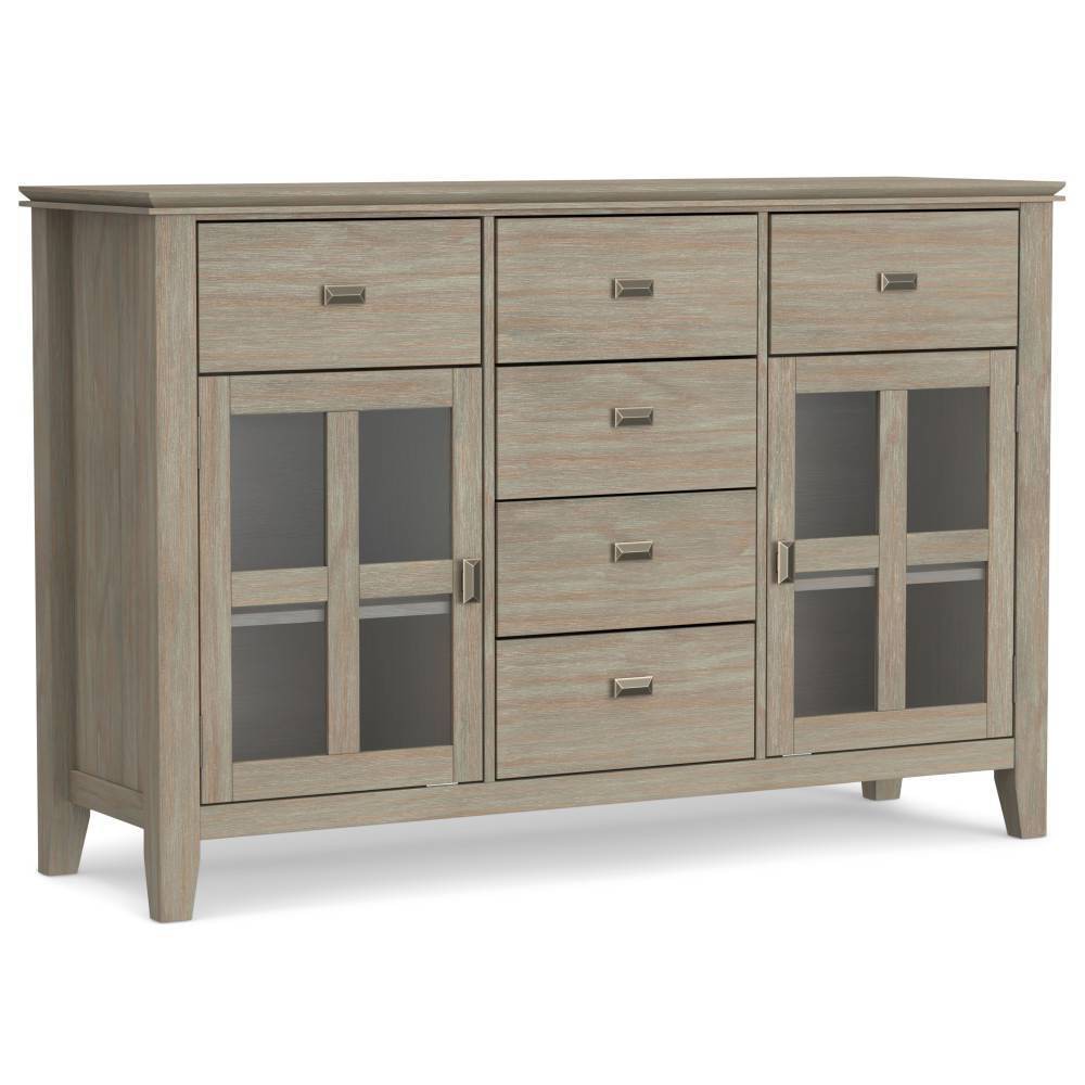 54" Stratford Sideboard Buffet Distressed Gray - WyndenHall: Pine Wood, Glass Doors, Adjustable Shelves