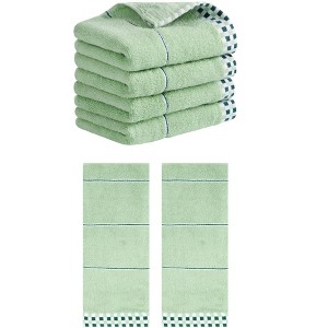 REGALWOVEN Striped Checked Print Absorbent Soft Decorative Hand Towel 14" x 30" - 1 of 4