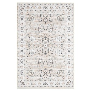2 x 6 ft Polyester Initation  Blue Rectangular Hallway Bathroom Entryway Kitchen Office Foldable Flower Printed  Washable Area Rug - 1 of 4