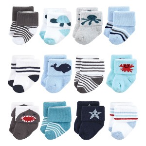 Hudson Baby Infant Boys Cotton Rich Newborn and Terry Socks, Sea Creatures - 1 of 4