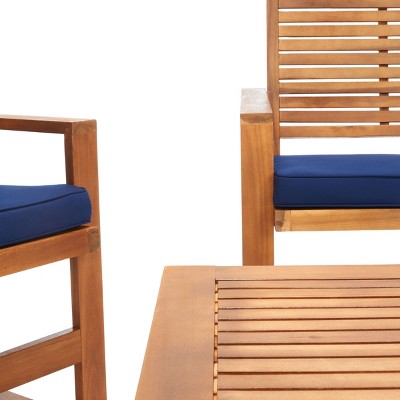 Ozark Natural Acacia Wood and Navy Cushion 4-Piece Outdoor Set