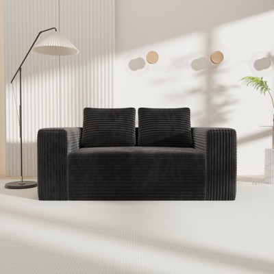 Tiramisubest 92 Inch Cloud Corduroy Sectional Memory Foam Sofa Deep Seat Couch Corduroy Fabric Sofa with Cup Holder USB Charging Living Room, Black