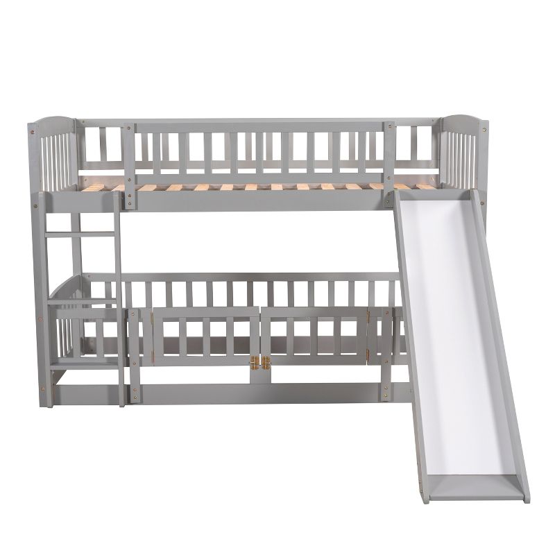 Twin Over Twin Wood Low Bunk Bed with Slide and Ladder-ModernLuxe, 4 of 12