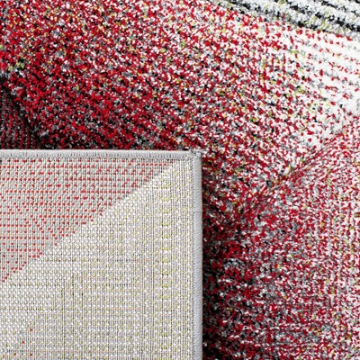Grey and Red Geometric Synthetic Runner Rug, 2'3" x 8'