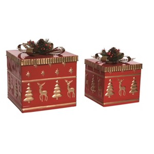 Transpac Metal 10 in. Red Christmas Nesting Presents Set of 2 - 1 of 4