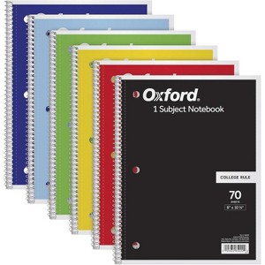 Oxford Spiral Notebook 6 Pack, 1 Subject, College Ruled Paper, 8 x 10-1/2 Inch, Color Assortment Design May Vary - 1 of 4