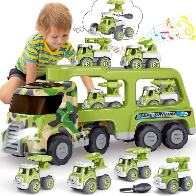 Skirfy 5 in 1 Construction Trucks with Light & Music, Excavator Toys for Kids, Push Cars