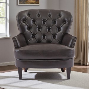 32.5" PU Upholstered Accent Chair with Solid Wood Legs and Vintage Design - 1 of 4