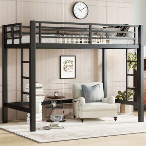 Racxily Metal Loft Bed, Loft Bed with Easy Climbing Ladder and Guardrails - 1 of 4
