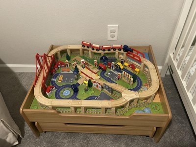 Kids' Wooden Train Track Set & Activity Table w/Rolling Storage