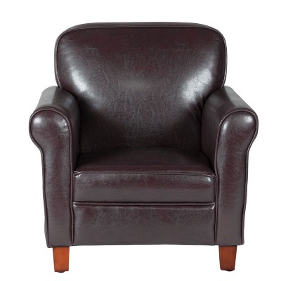 Kids' Faux Leather Accent Chair with Rolled Arms Brown - Home Pop