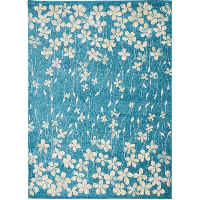 Tranquil Turquoise Floral Viscose 5'3" x 7'3" Area Rug