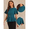 Allegra K Women's Round Neck Flutter Sleeve Belted Waist Office Peplum Blouse - 2 of 4