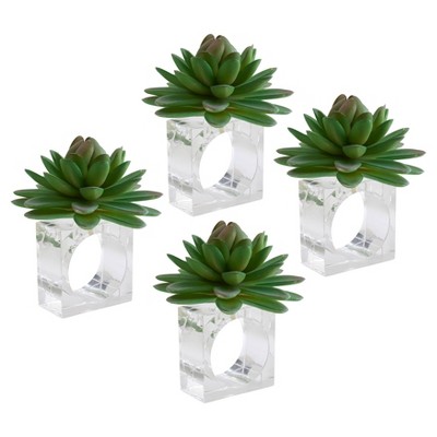 4pk Plastic Succulent Napkin Rings Green - Saro Lifestyle