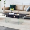 The Misty Moon Black Marble Pattern Multifunctional Lift Top Coffee Table with Tempered Glass Legs for Living Rooms Office - 2 of 4