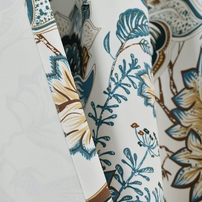 Cynthia Jacobean Turquoise and Neutral Polyester Room Darkening Curtains