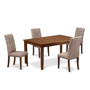 HomeStock 5-Pc Mahogany Finish Solid Wood Top - Rectangular Dining Room Set with High Back - Seats 4 - 1 of 4