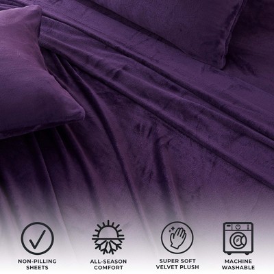 King Purple Velvet Plush Microfiber Deep Pocket Sheet Set