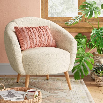 Odilia Rounded Accent Chair Cream - Threshold™: Upholstered, Tufted, Wood Legs