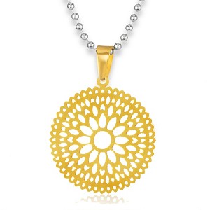 ELYA Women's Polished Floral Gold Plated Steel Necklace - 1 of 3