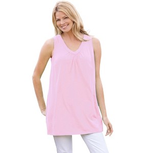 Woman Within Perfect Sleeveless Shirred V-Neck Tunic - 1 of 4