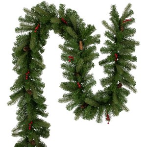 Northlight Real Touch™️ Noble Fir Commercial Christmas Garland with Berries - Unlit - 25' x 12" - 1 of 4