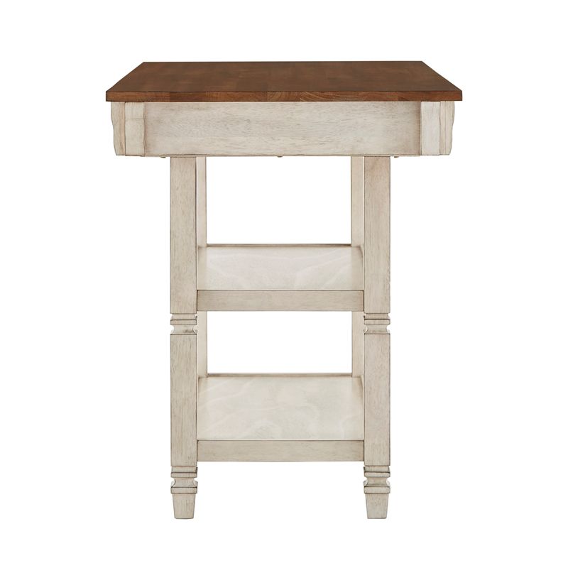 iNSPIRE Q Two-Tone Antique Wood Kitchen Island Buffet with Oak Top in White Base, 2 of 5