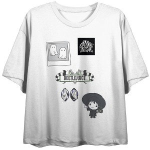 Juniors Beetlejuice Classic Movie Strange & Unusual Graphic White Crop Top- - 1 of 2