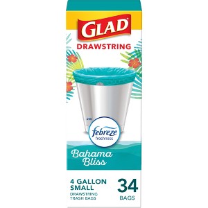 Glad ForceFlex MaxStrength Bahama Bliss Drawstring Trash Bags - Febreze Freshness - 4gal - 34ct - 1 of 4
