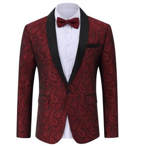 Men's Paisley Tuxedo Jacket Shawl Lapel One Button Suit Jacket Floral Blazer for Wedding Dinner Party Prom - 1 of 4