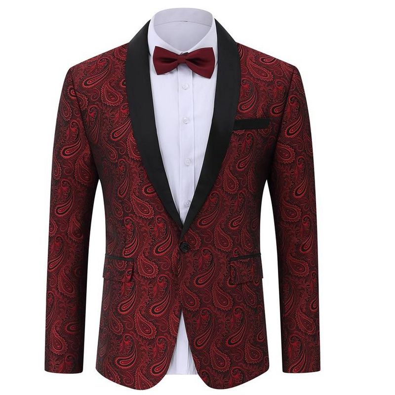 Men's Paisley Tuxedo Jacket Shawl Lapel One Button Suit Jacket Floral Blazer for Wedding Dinner Party Prom, 1 of 9