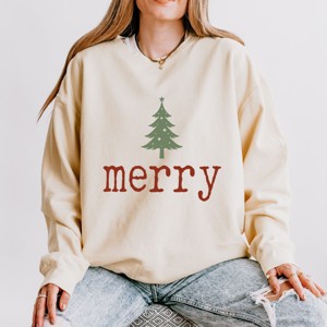 Merry Christmas Tree Stars - Women's Lightweight Garment Dyed Sweatshirt - 1 of 3